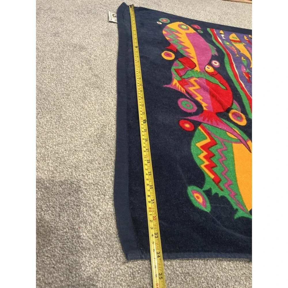 Vintage Beach Towel Featuring A Colorful Tropical Fish and Sailboat Design